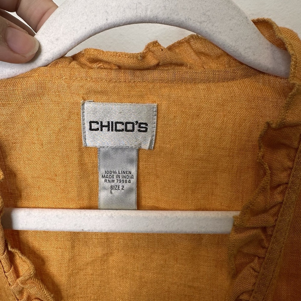 Chico's Linen Coastal Grandma Orange Fall Spring Lightweight Jacket Pockets sz 2 - Picture 4 of 5